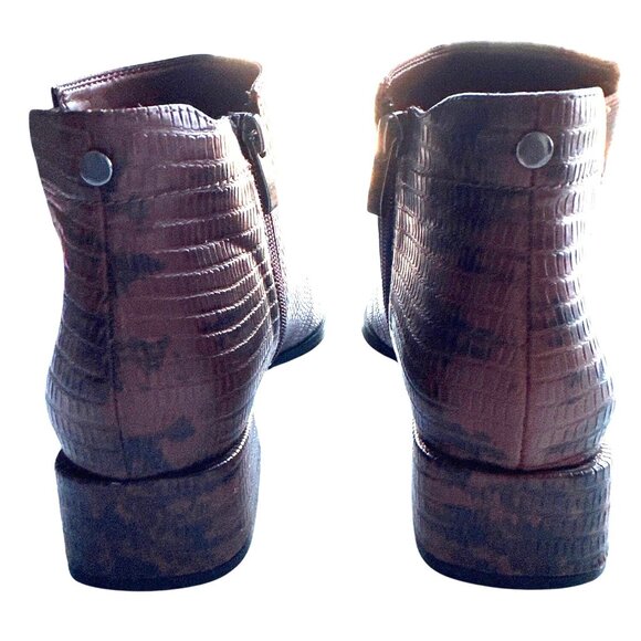 Franco Sarto Nico Brown Faux Snake Leather Ankle Booties Side Zipper Size 8 - Picture 4 of 8